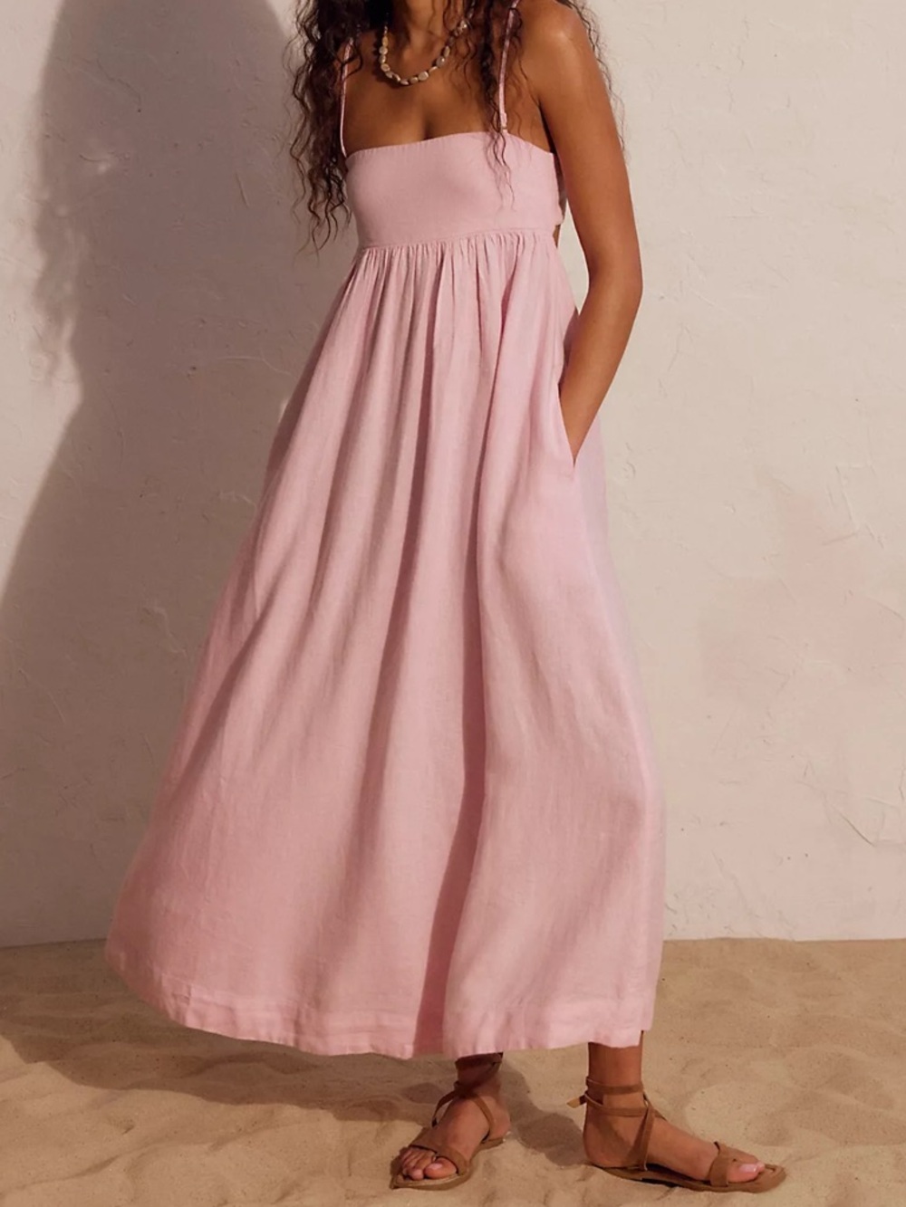 Free People Strapless Pink Maxi Dress with Pockets